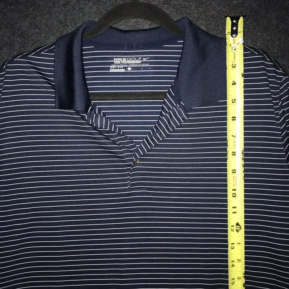 Nike‎ Shirt Golf Tour Performance Mens Large Blue White Stripe Short Sleeve Polo